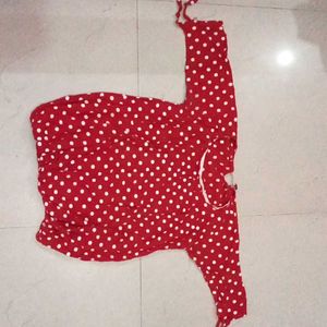 White Polka Dot Red Top