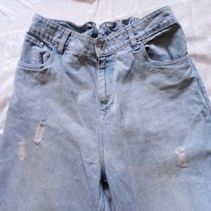 Ripped Blue Wide Leg Jeans