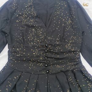 Korean Black Mini Flared Dress