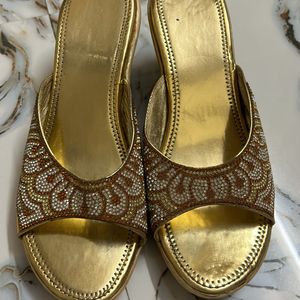 Golden Diamond Slip On Wedges