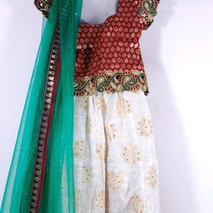 Maroon & Cream Ethnic Lehenga(Women's)