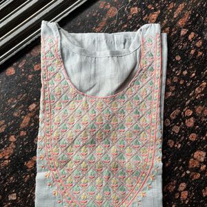 Yoke embroidery grey kurta