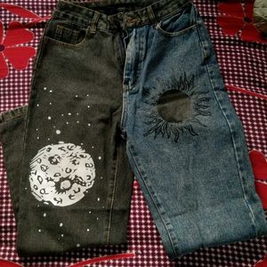 URBANIC Y2K Patchwork Sun Moon Print Jeans