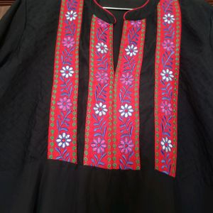 Anouk A Line Black Kurta With Front Slit  XL Size