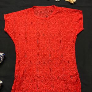 Boxy Red Net Top