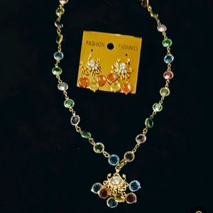 Colourful  Necklace And Earrings