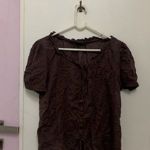 brown vintage tie detail top