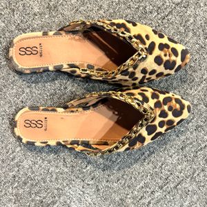 Leopard Print Mules With Gold Chain Detailing