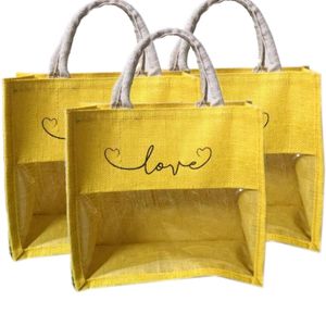 Reusable Transparent Yelllow Jute Wedding Gift Bag