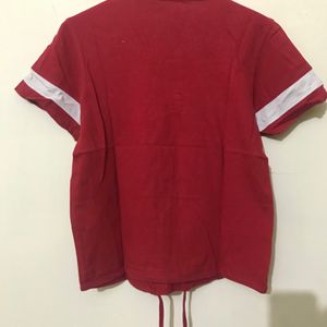 Red Crop Tee With Strings