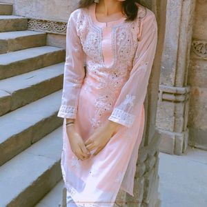 Peach Chikankari Kurti