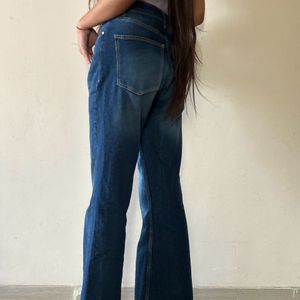 Women Flared Mid Rise dark Blue Jeans Size 28-30