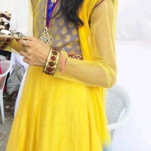 Designer Yellow Blue Anarkali Suit