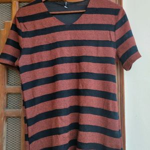 Striped, Brown V-Neck T Shirt