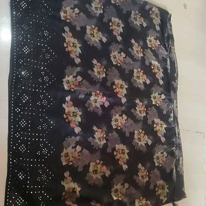 Black Flower Print Saree