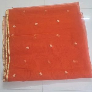 Golden Dotted Net Dupatta With Border