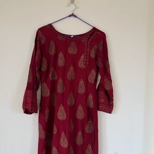 Maroon Printed Kurta