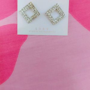 Silver Square Diamond Style Earing