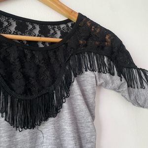 grey colord with black fringes tshirt