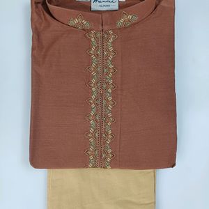 Pure Silk Kurta Chudidar Set (Rust)