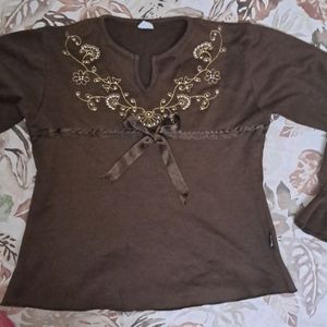 Y2K Vintage Brown Bow Crop Top