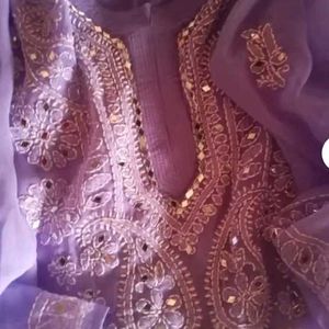 Levender Purple Chikan Mirror Kurti Set