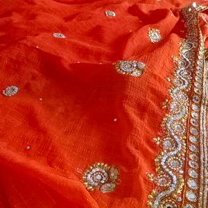 Orange Embroidered Saree With Stitched Blouse