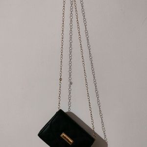 Black Sling Bag With Golden Chain