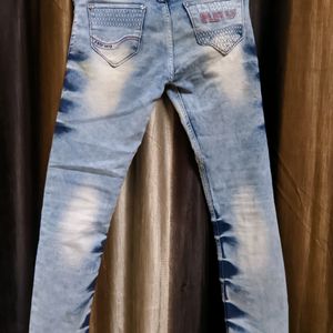 Boys Mid Rise Designer Damage Jeans Light Blue