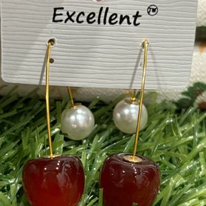 Small Sour Cherry Pearl Earrings