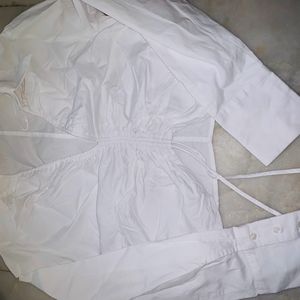 Zara Cropped White Shirt Has Strings For Adjustmen