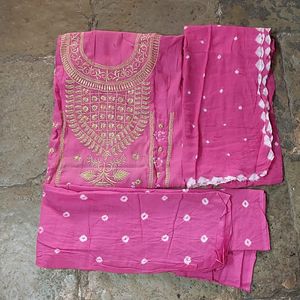 Pink Cotton Bandhani Dress Material