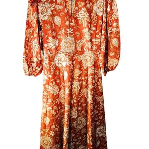 A Line Rust Colour Casual Floral Dress