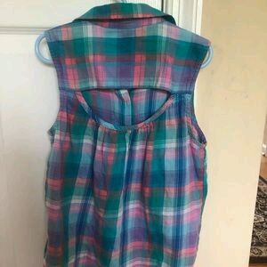 Plaid Tie Front Shirt👚