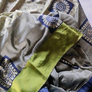 Green And  Blue Saree (Fall Is Attached)