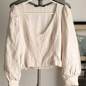 Zara Cream Long Puff Sleeve Top