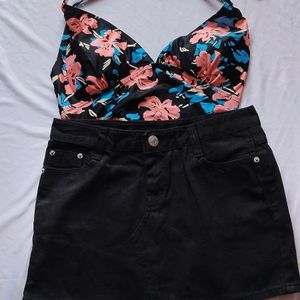 Black Denim Mini Skirt