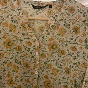 Melange Yellow And White Floral Cotton Kurta