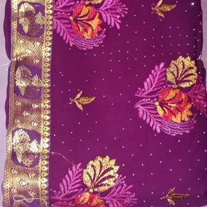 Beautiful Saree Purple Colour Festival Wedding