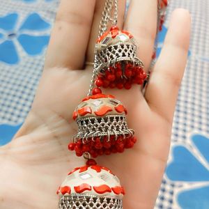 Beautiful Three Layer Jhumka Red In Color