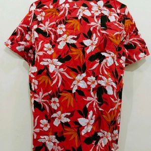 H&M Tropical Print Orange Shirt For Men Size Xs