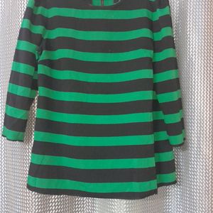 Round Neck black N Green Stripes Top, Sale 85