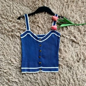 Blue Front Open Crop Top