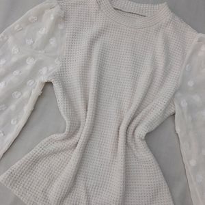 New Korean Buff Sleeves Beige Sweater