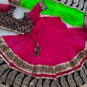 Pink And Green Lehenga Set