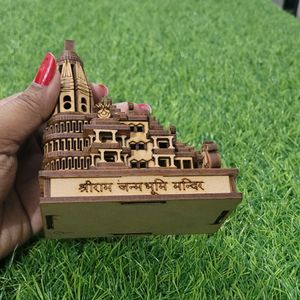 Miniature Wood Crafted Ram Mandir With Chandan