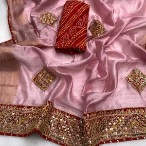 New Cotton Silk Sequence Work Saree With Attached