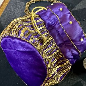 Purple Gold Potli Bag Hand Worked Desion