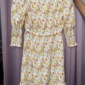 White Floral High Neck Dress Women