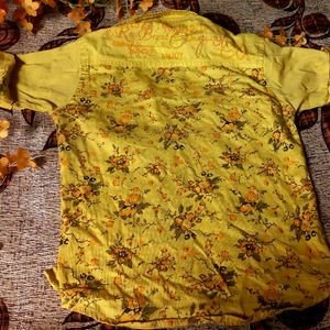 Yellow Floral Printed Kids Half Shirt